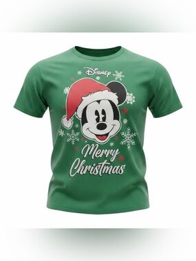 Disney kids Mickey Mouse Merry Christmas Green T-Shirt Size large
